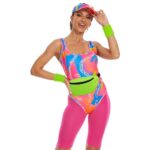 ZOKJFDK 80s Workout Costume for women Halloween Cosplay Couples Outfits Swimwear Suit 80s 90s Workout Costume Outfit 5Pcs Set (Pink, 2X-Large)