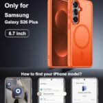 Janmitta Magnetic for Samsung Galaxy S26 Case,with Screen Protector+Wrist Strap,Compatible with MagSafe,Military Grade Drop Protection,Shockproof Slim Translucent Matte Phone Cover,Orange