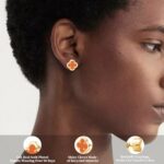 Clover Earrings for Women 14K Gold Plated Four Leaf Hypoallergeinc Stud Stainless Steel Flower Earring Lucky Simple Jewelry Gift for Women Shiny Multiple Enamel Colors-Orange Earring Gold