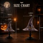 Stained Glass Style Witch Hat Lamp – Vintage Halloween Table Decor Night Light – Handcrafted Resin Gothic Wizard Accent Lamp for Bedroom, Bookshelf and Witchy Room Aesthetics (Large Size)