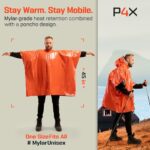 PREPARED4X Emergency Mylar Poncho – Survival Rain Poncho with Hood – Lightweight, Compact, Reusable Emergency Blanket Poncho for Hiking, Camping, Thermal Gear, Car Kit, Outdoors – 4 Pack (Orange)